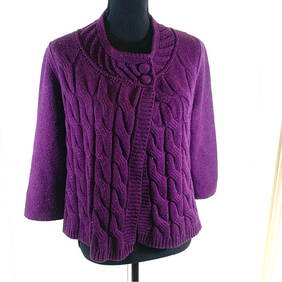 Croft & Barrow Womens‎ Purple Cardigan Cotton Blend size Large retro cable knit - Picture 1 of 10